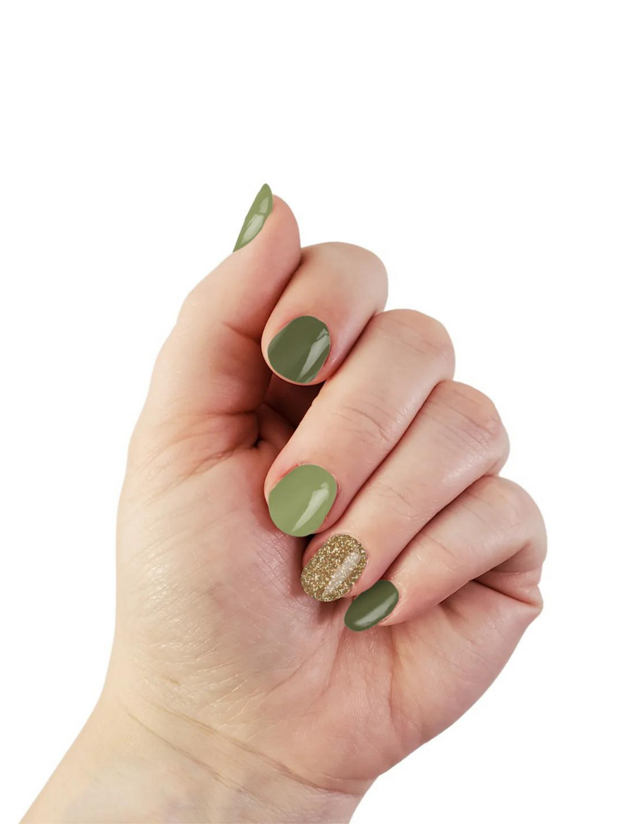 green and gold nail polish