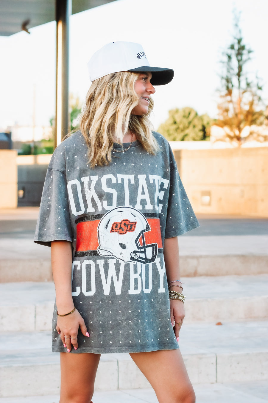 Oklahoma state graphic tee with rhinestone embellishments