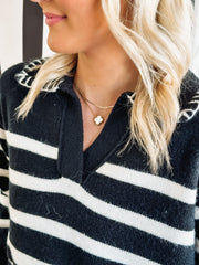 Black and white striped long sleeve sweater