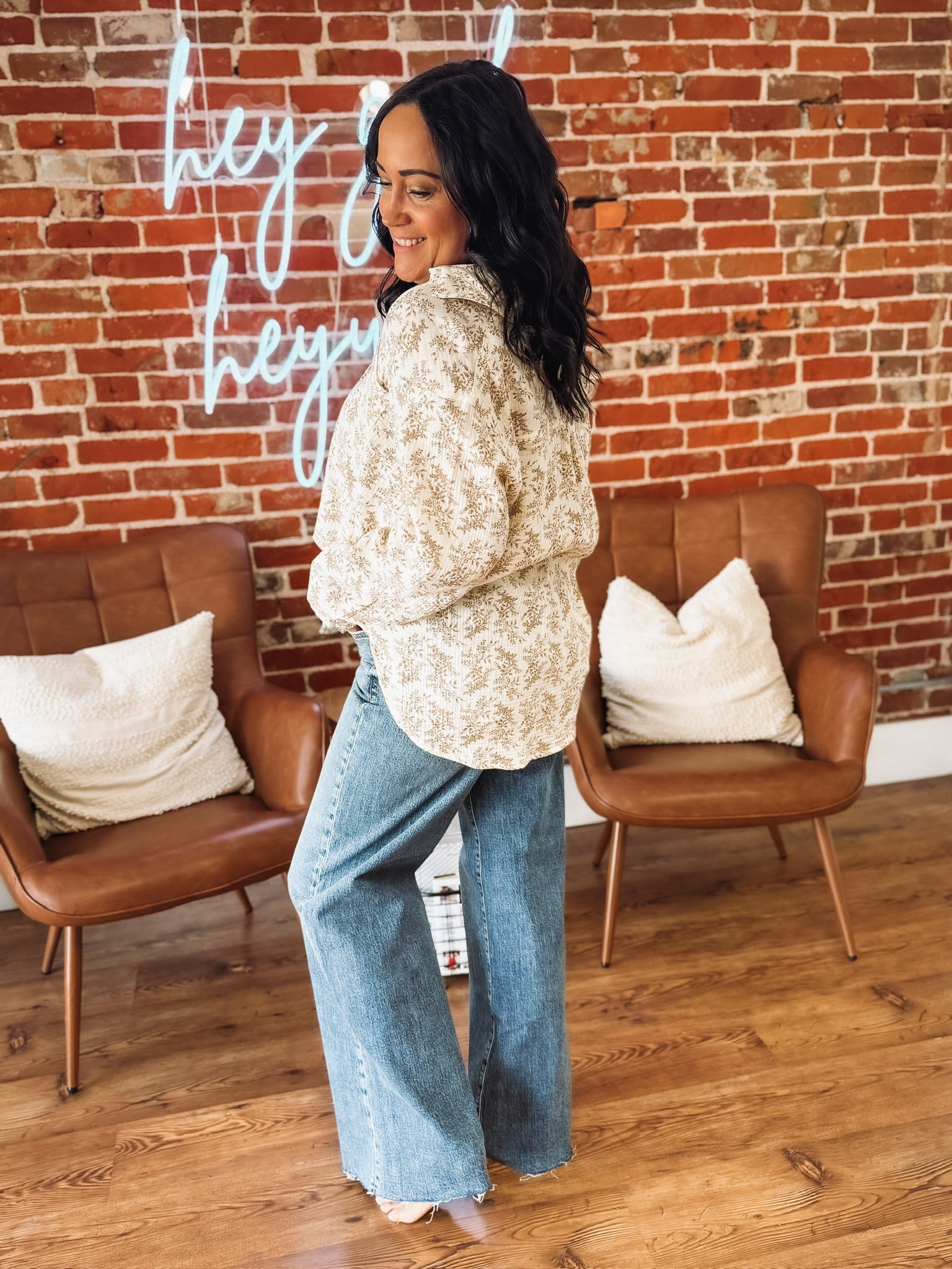 Gauze Brown and Cream Oversized Floral Button Up.