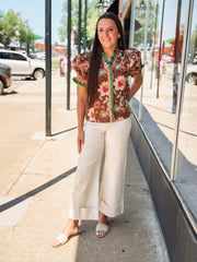 Contrast Trim Floral Blouse