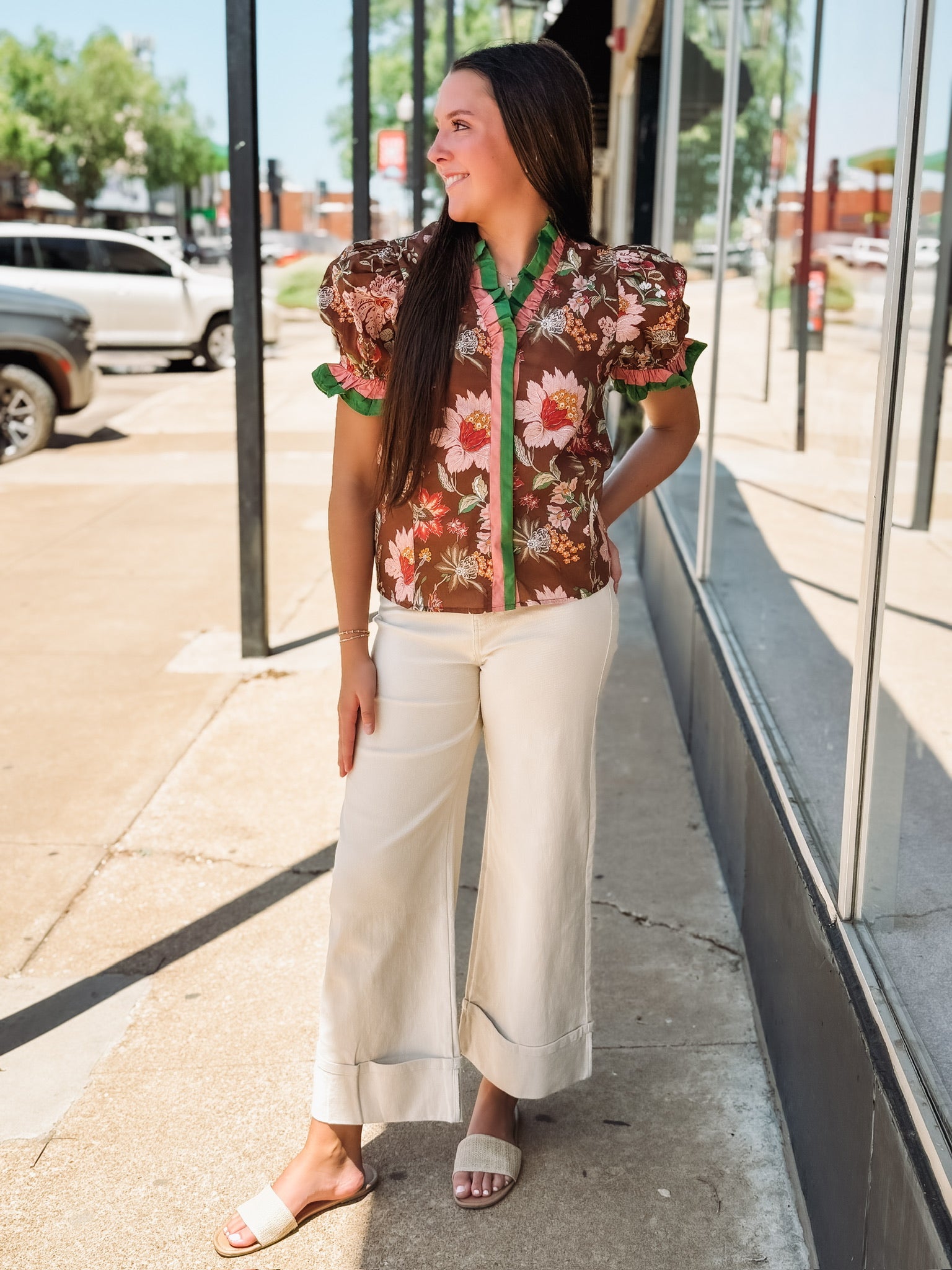 Contrast Trim Floral Blouse