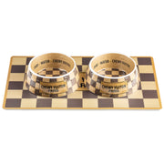 brown checkered dog bowl placemat