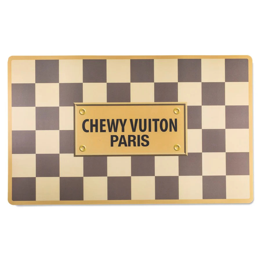 brown checkered dog bowl placemat