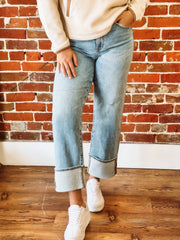 Cuffed straight leg jeans