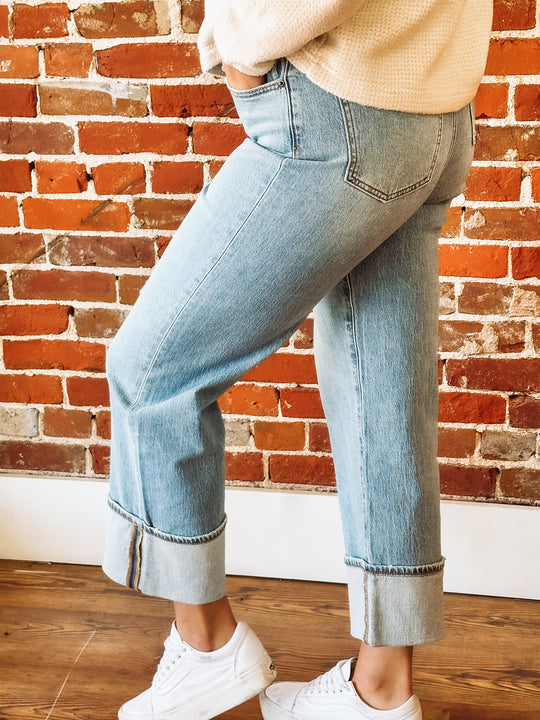 Cuffed straight leg jeans