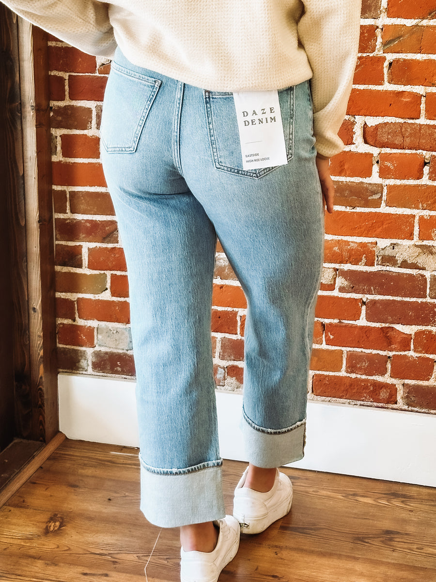 Cuffed straight leg jeans