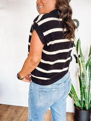 Striped black and ivory sweater