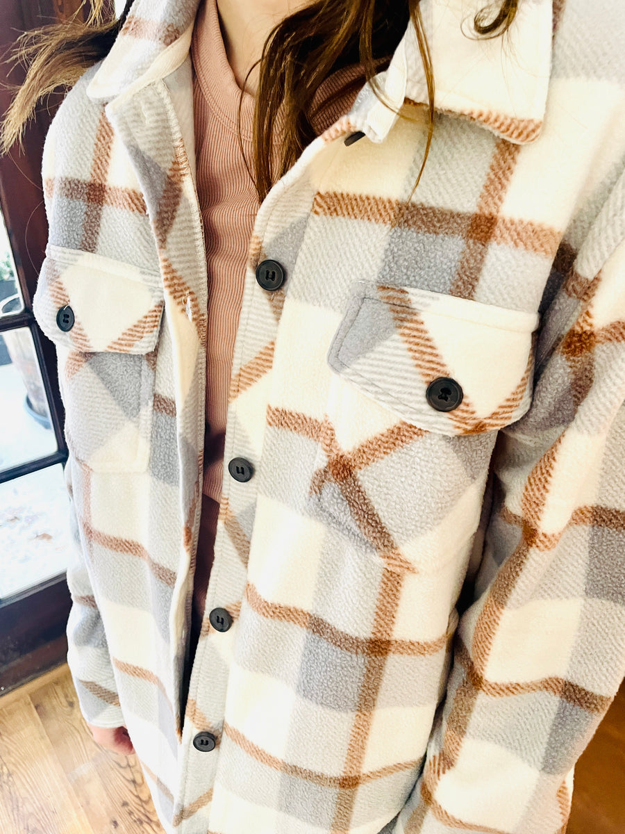 grey and copper plaid shacket
