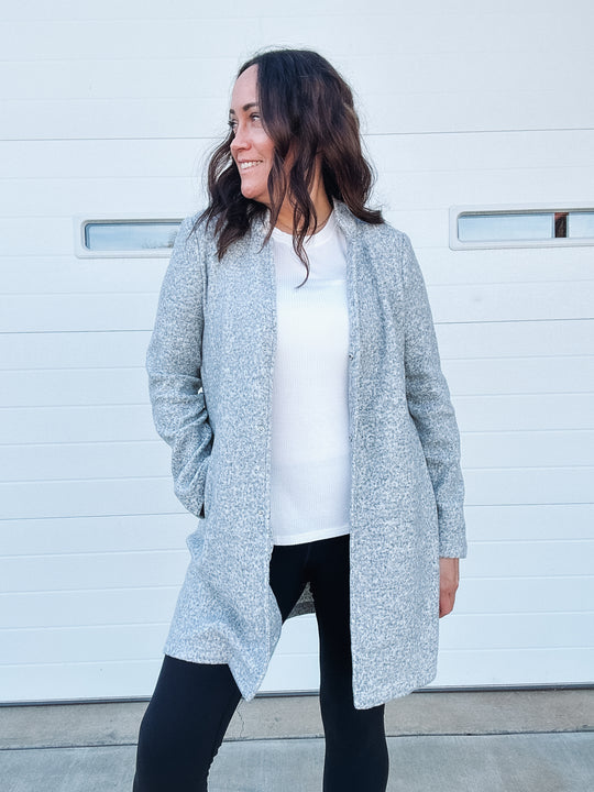 Grey long sleeve duster jacket