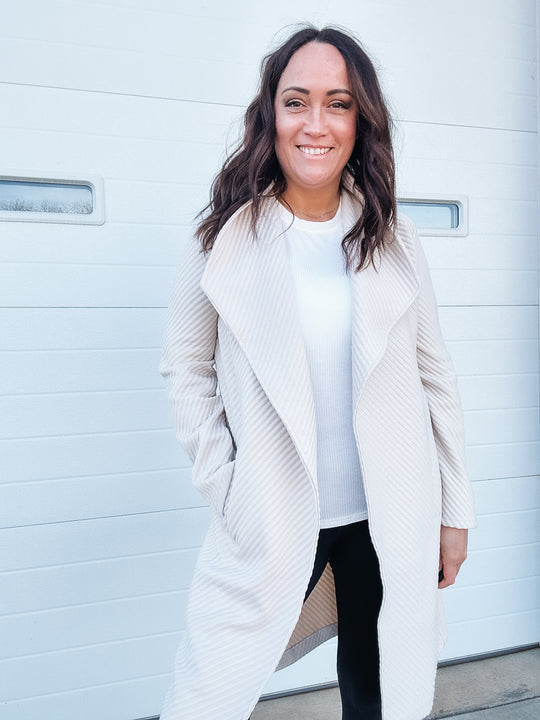 Wide ribbed  light cream colored duster jacket