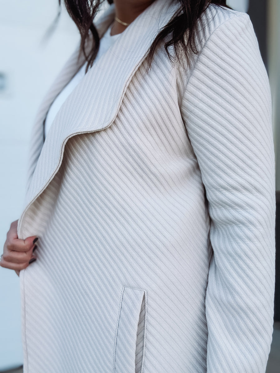 Wide ribbed  light cream colored duster jacket