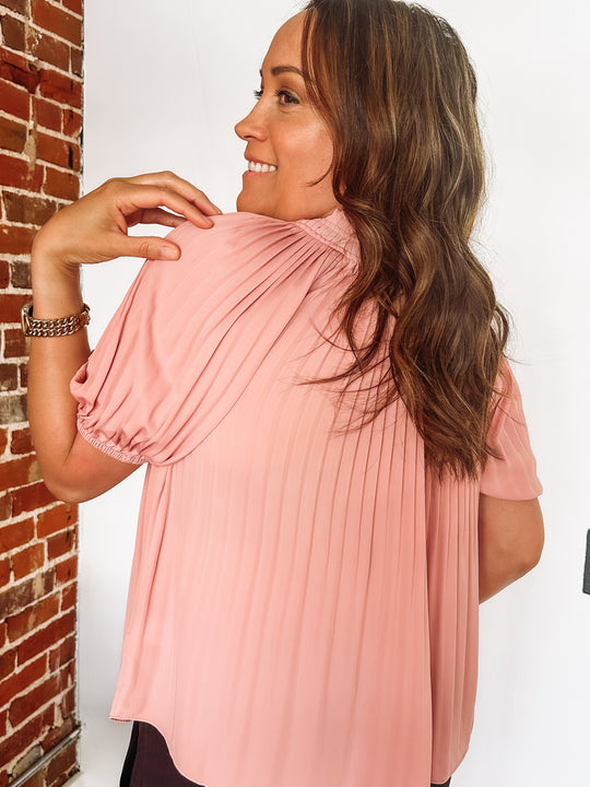 pleated dusty coral color blouse
