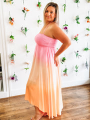 orange and pink ombre colored strappy dress