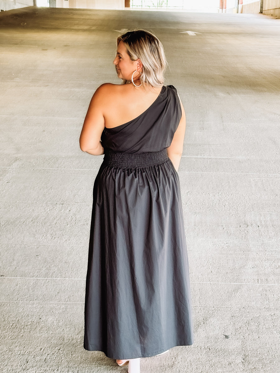 long black one shoulder dress