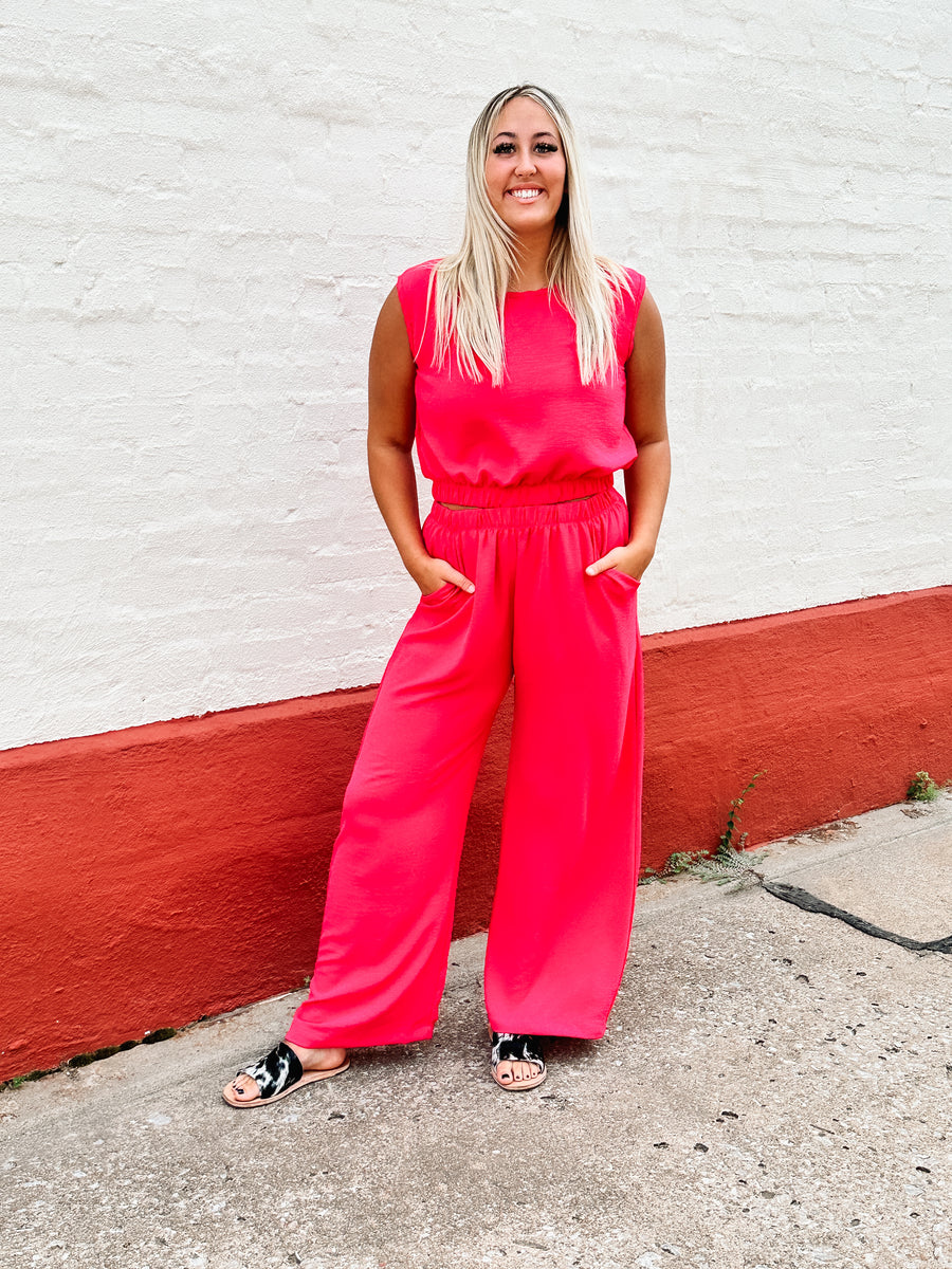 two-piece pant set in pink