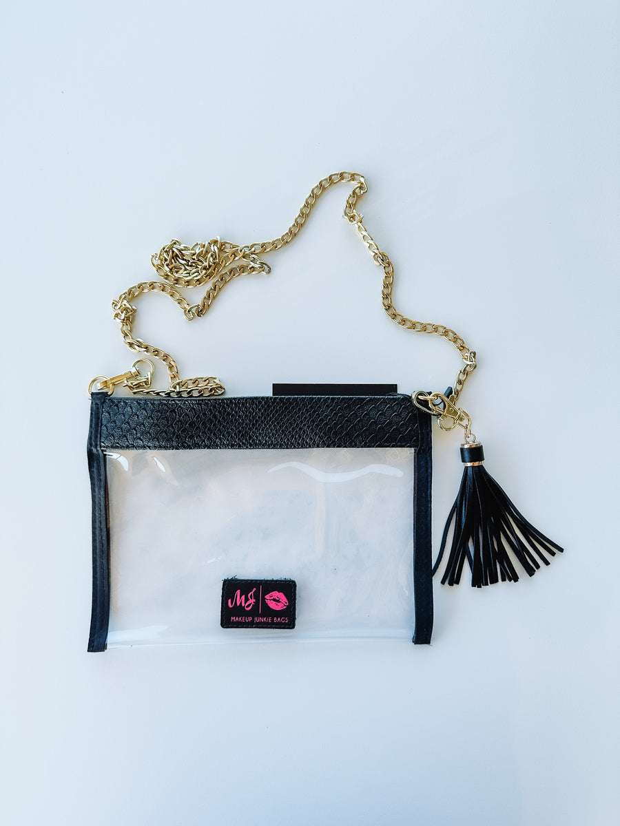 Clear cross body with gold chain