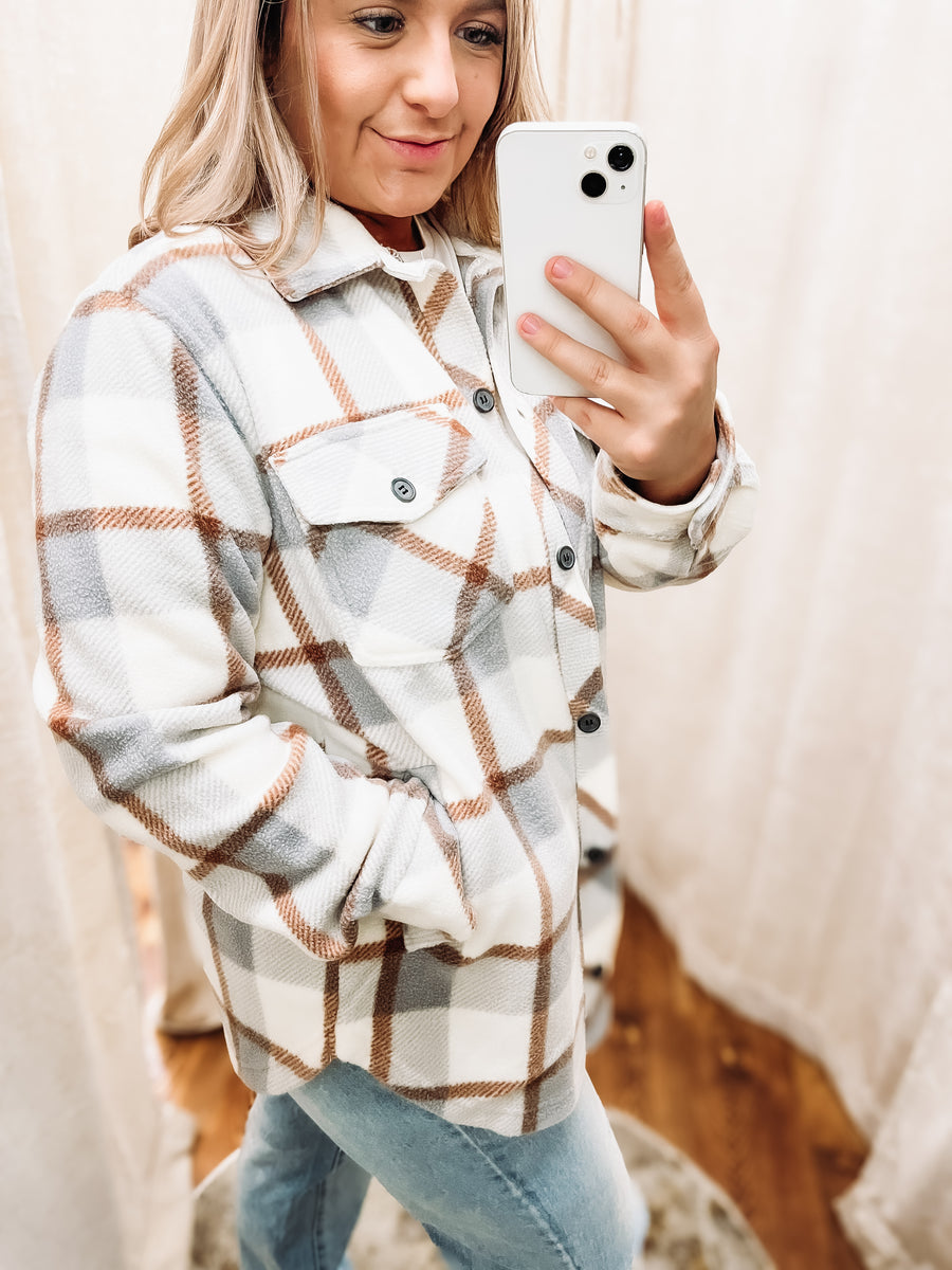 grey and copper plaid shacket