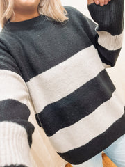 black and taupe striped sweater
