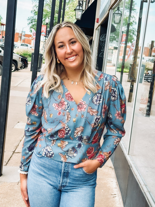 Blue multi floral blouse