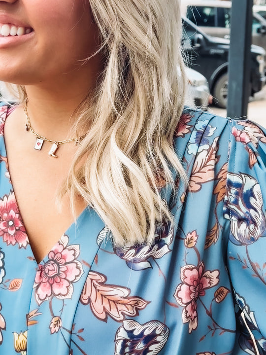 Blue multi floral blouse