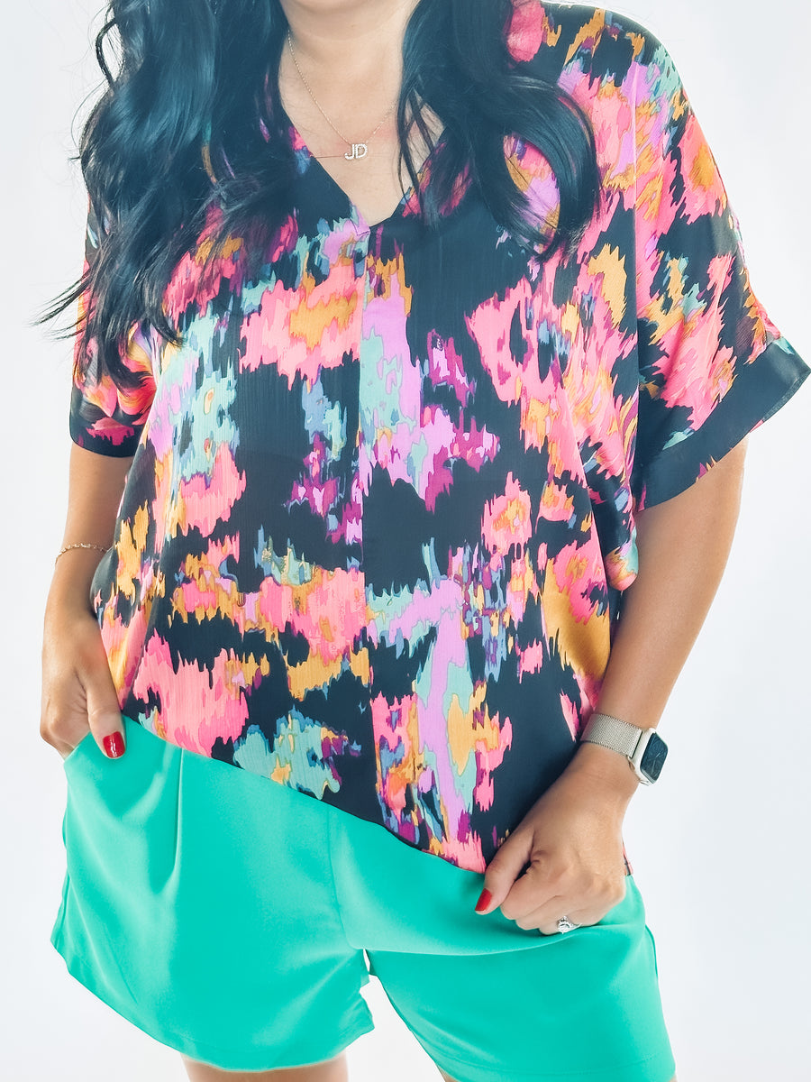 Multicolored short sleeve top