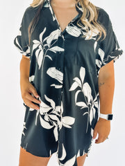 Black and white floral shift dress