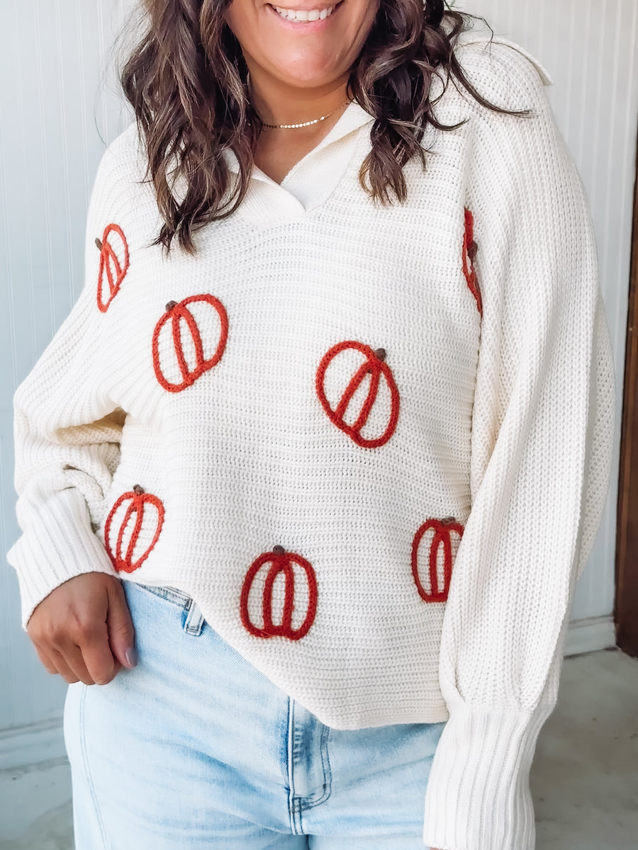 Collared Long Sleeve Pumpkin Sweater