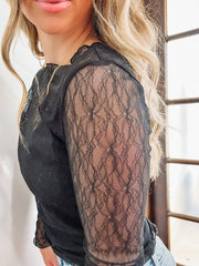 Black boat neck lace long sleeve with built in cami