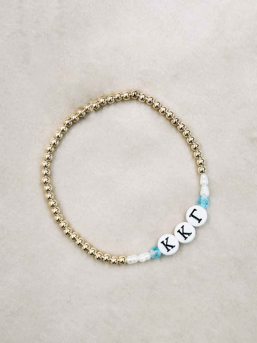 gold filled beaded bracelet with sorority greek letters