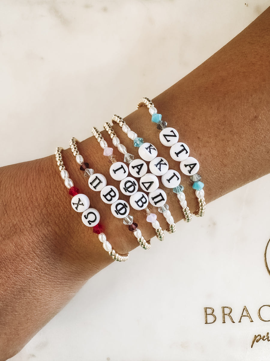 gold filled beaded bracelets with sorority greek letters