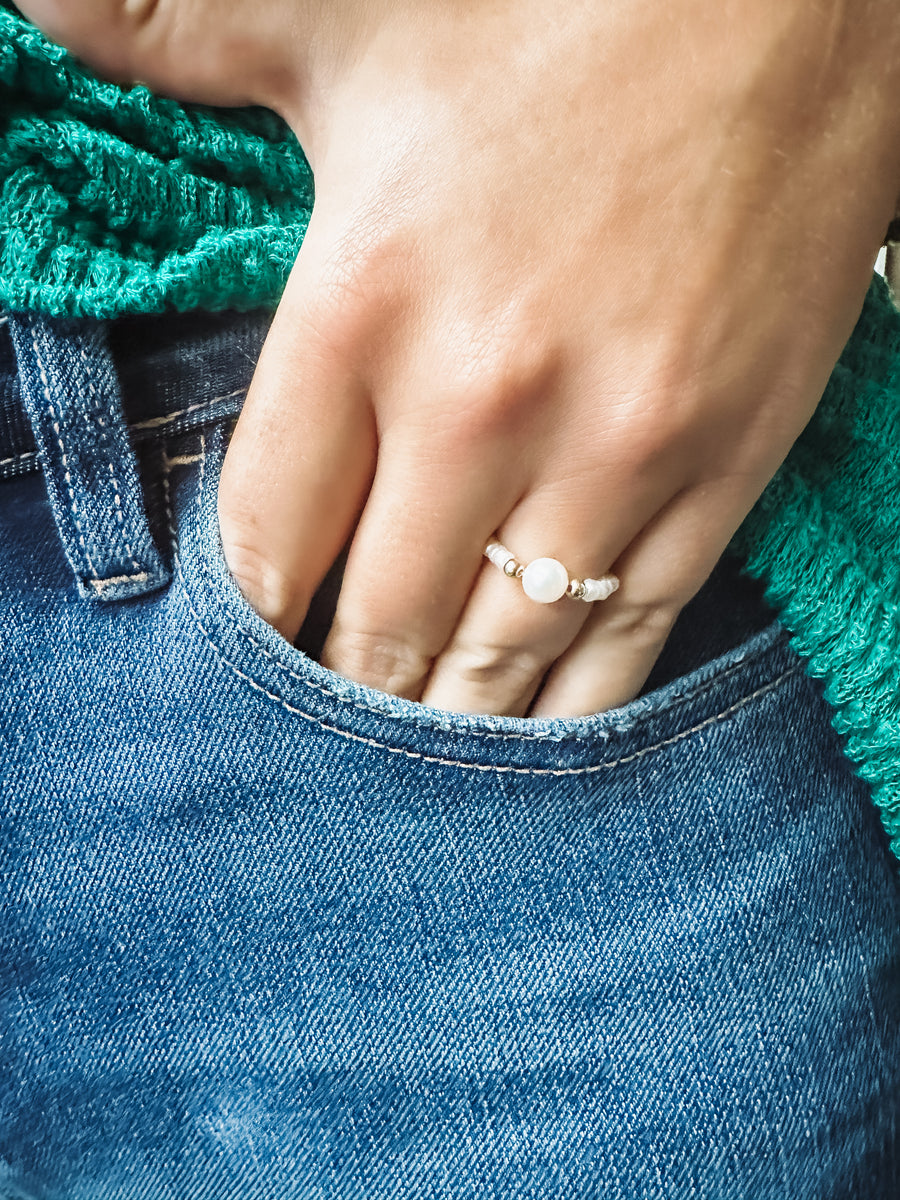 gold filled and fresh water pearl beaded ring