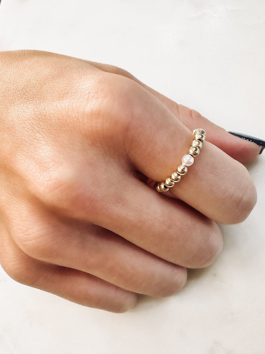 beaded stretchy gold filled ring