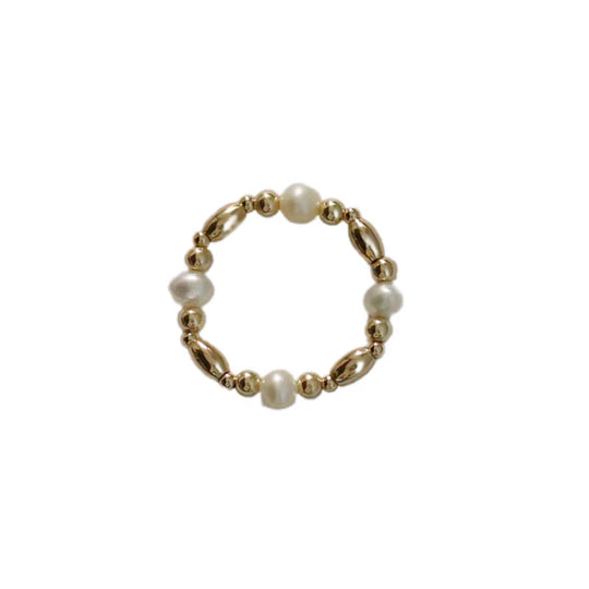 oval and freshwater pearl beaded ring