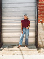 Pleaser jeans in wide awake vintage by Daze - a medium faded wash crop jean with a raw hem.