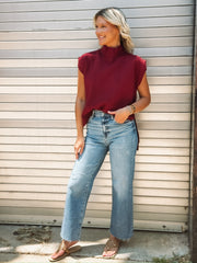 Hi low short sleeve turtle neck sweater vest in wine
