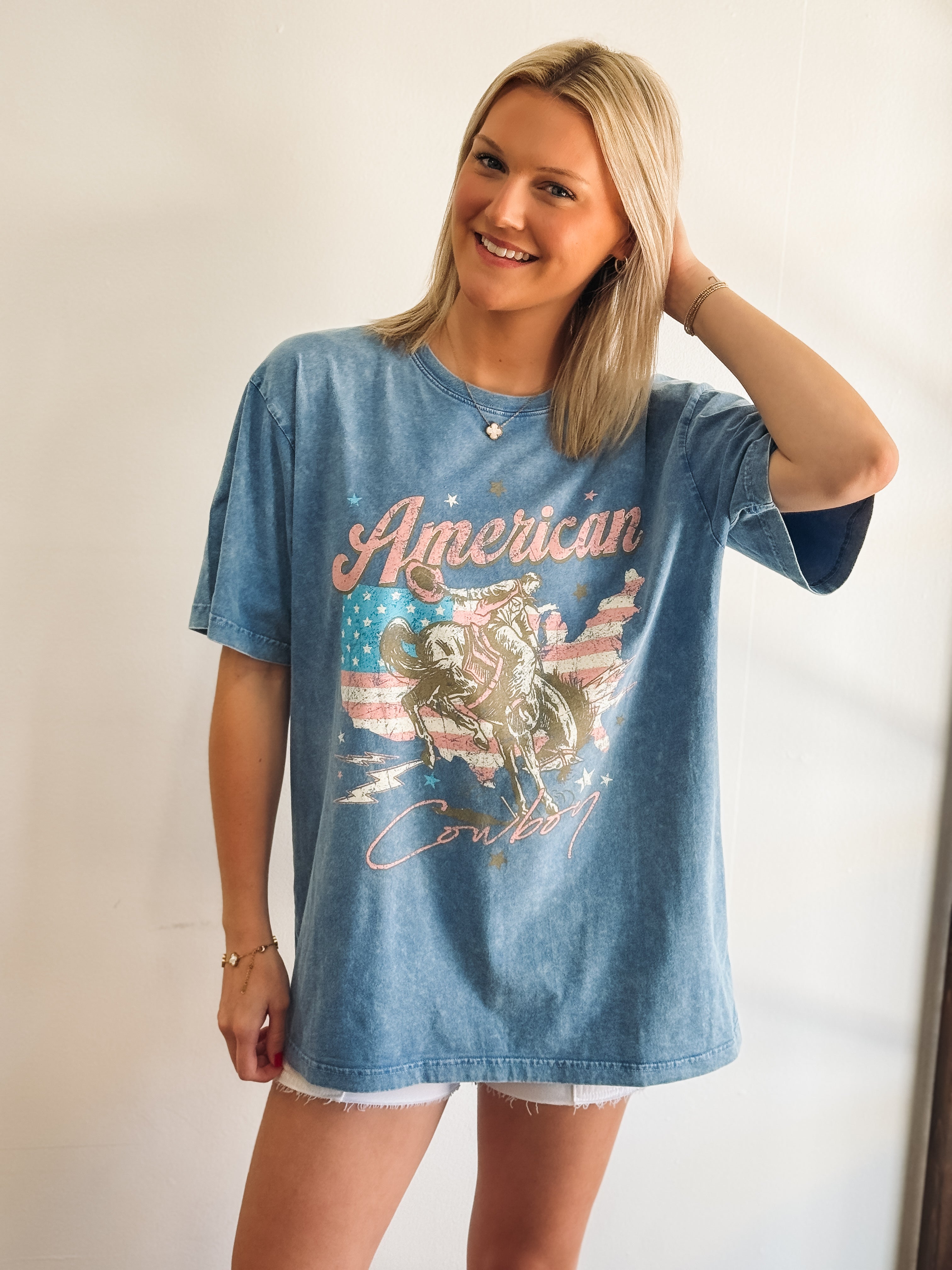 blue graphic tee