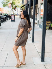 Brown plaid smocked short sleeve romper
