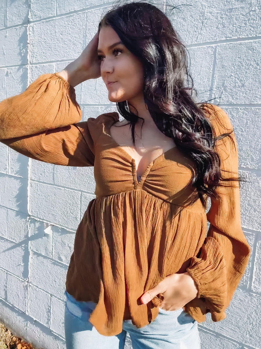 camel babydoll blouse