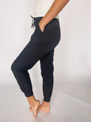 black ruched joggers