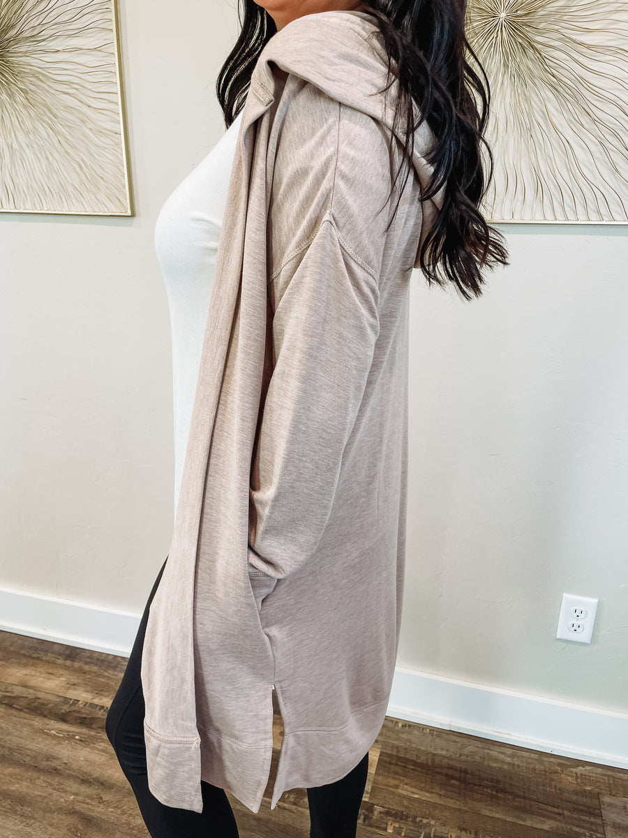 taupe hooded cardigan