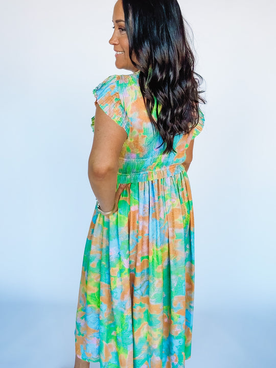 multi color pleated maxi dress