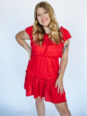red tiered ruffle dress