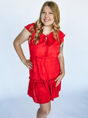 red tiered ruffle dress