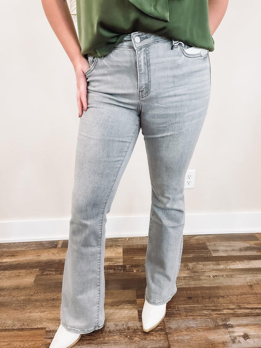 gray flare jeans