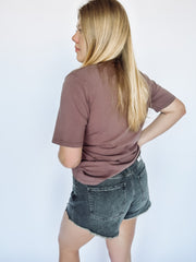 washed gray high rise shorts