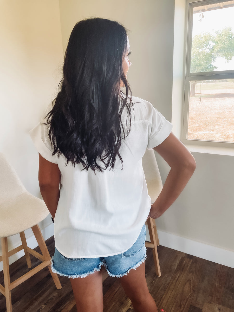 white collared top