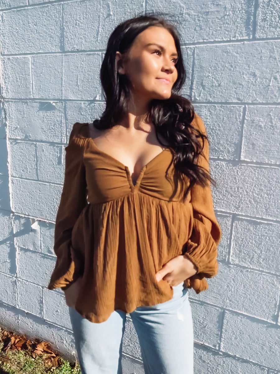 camel babydoll blouse