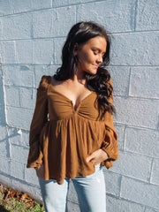 camel babydoll blouse